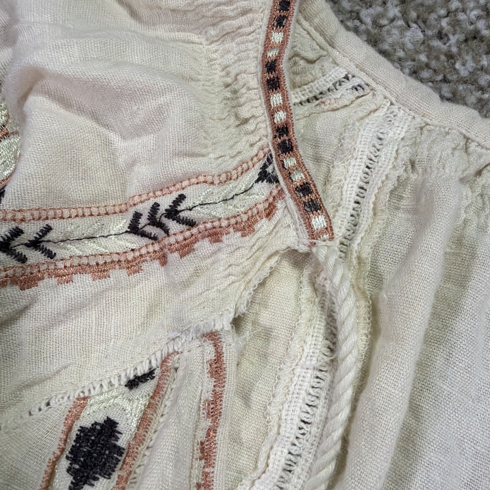 Free People Womens XS Mini Tunic Dress Embroidered Ivory Long Sleeve All My Life - Picture 3 of 8